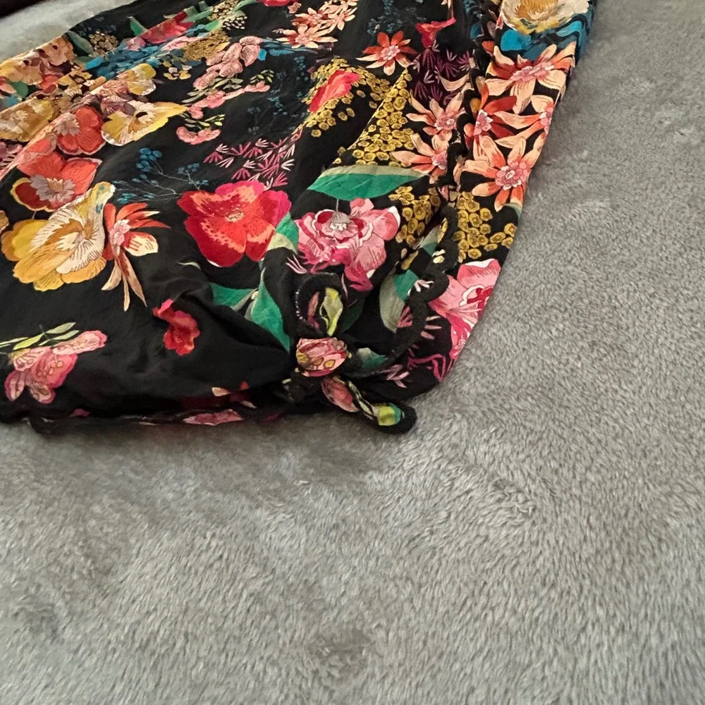 Johnny Was Womens L Floral Wide Leg Pants Open Side Scalloped Hem Boho - Picture 4 of 12